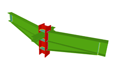 Unin de pilar con dos dinteles empotrados con cartelas, y con dos vigas ortogonales articuladas (pilar pasante)